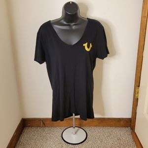 True Religion Women's Black Gold Graphic Tee - Size (L) - Excellent Condition